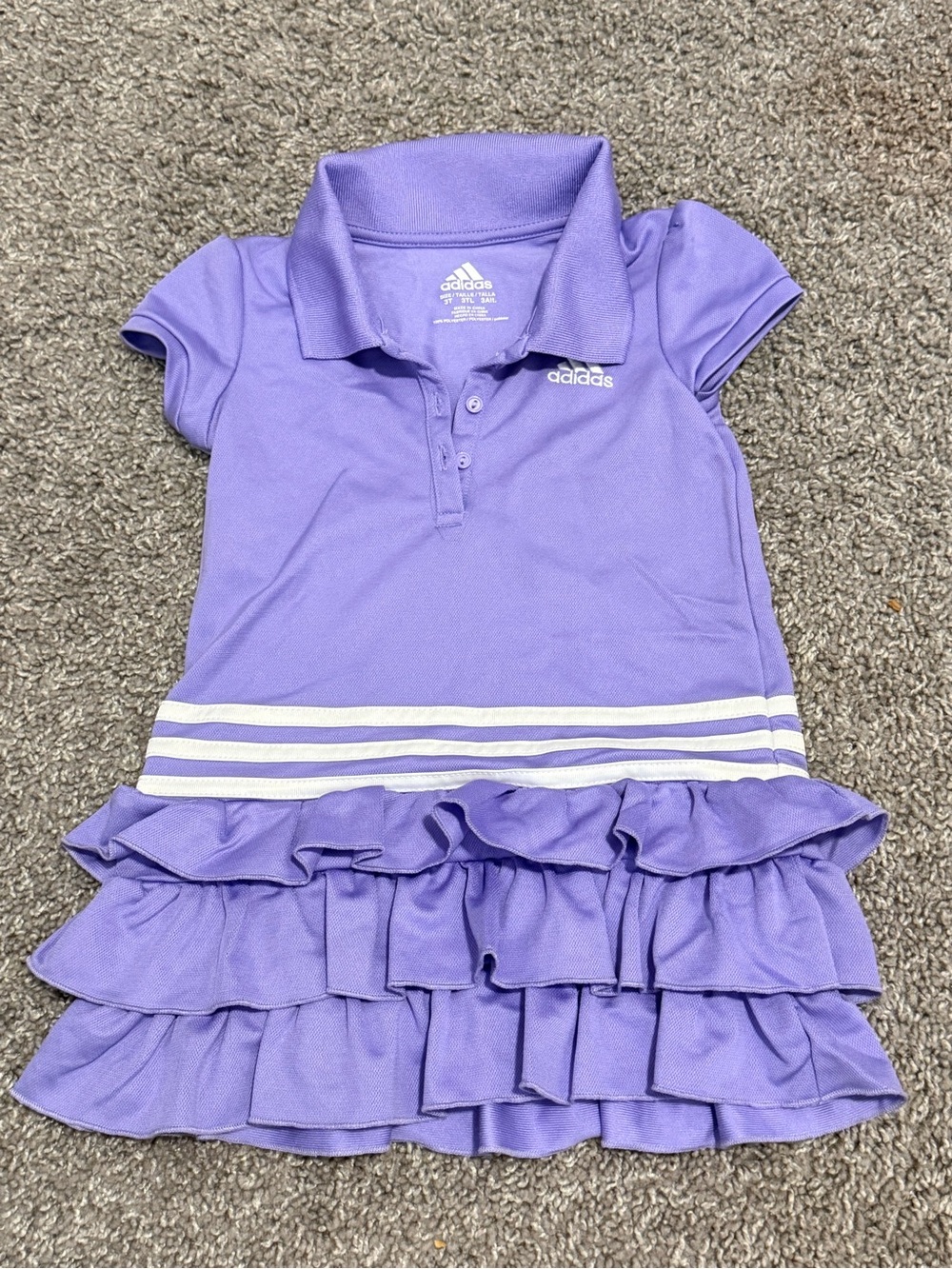 adidas Lavender Polo Ruffle Dress Top with White Stripes